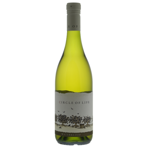 Waterkloof Circle of Life white een biologische witte houtgerijpte wijn van de druivensoorten Chardonnay Chenin blanc Sauvignon blanc en Sémillon uit de regio Stellenbosch Zuid-Afrika